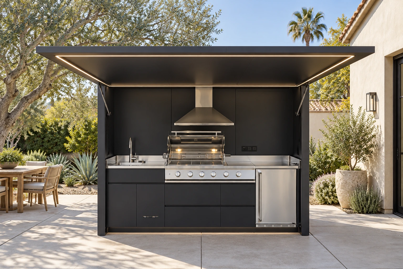 Mini Plus outdoor kitchen, catalogue-based visualization in a Pasadena backyard